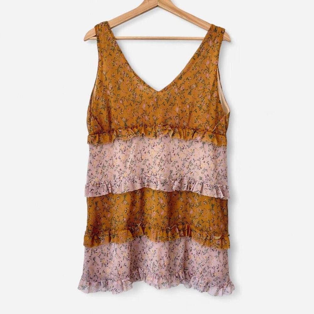 $168 NWOT Show Me Your Mumu Sleeveless Floral Plisse Ruffle Mini Dress- SZ Small
